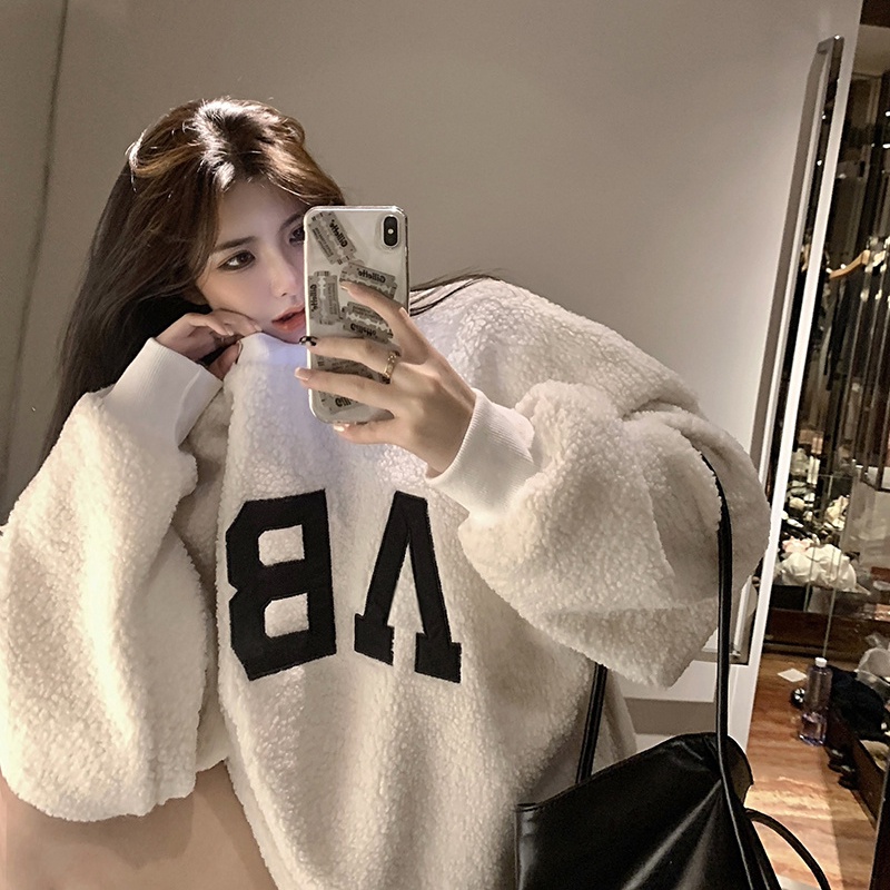 COZOK Áo sweater Tay Dài Dáng Rộng Phong Cách vintage Hàn Quốc