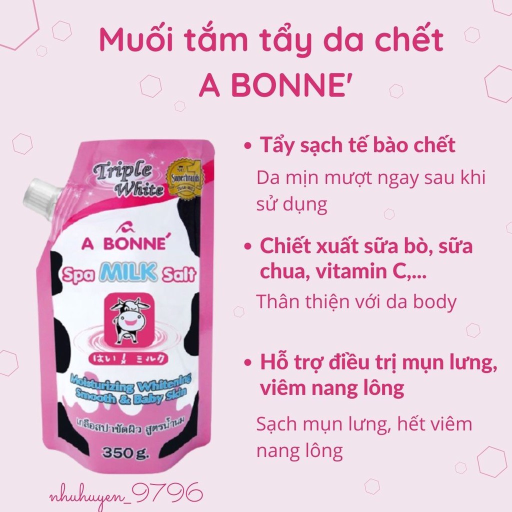 Muối tắm sữa bò tẩy tế bào chết A Bonne Spa Milk Salt trắng da 350g