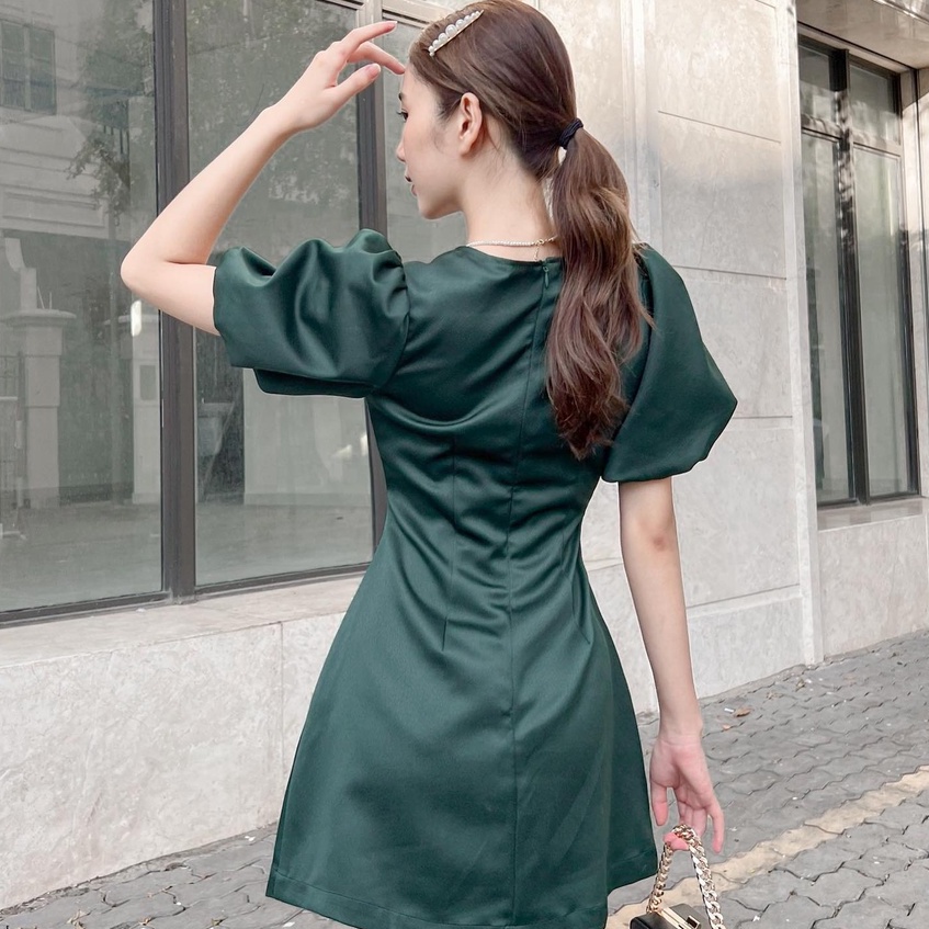 Đầm SAPPHIRE - Đầm cổ tim tay bồng đính nút đá