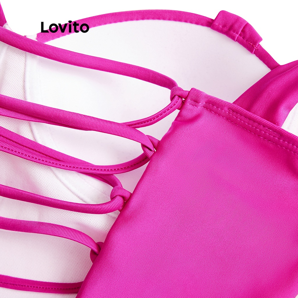 Đồ bơi một mảnh Lovito màu trơn sexy dành cho nữ L38AD033 (hồng đậm)
