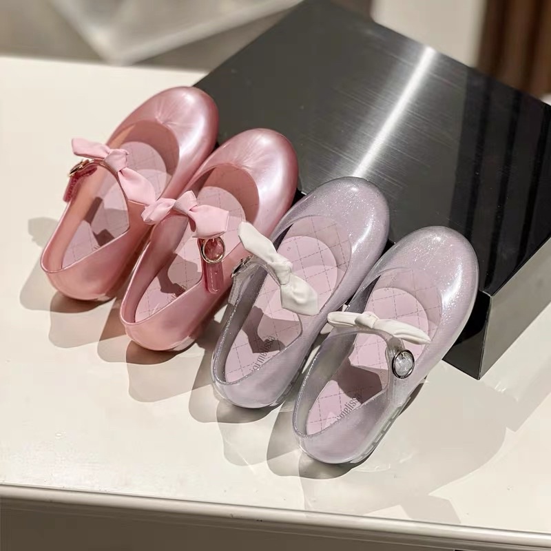 Giày búp bê bé gái có quai dán, kèm nơ vải đính trên quai