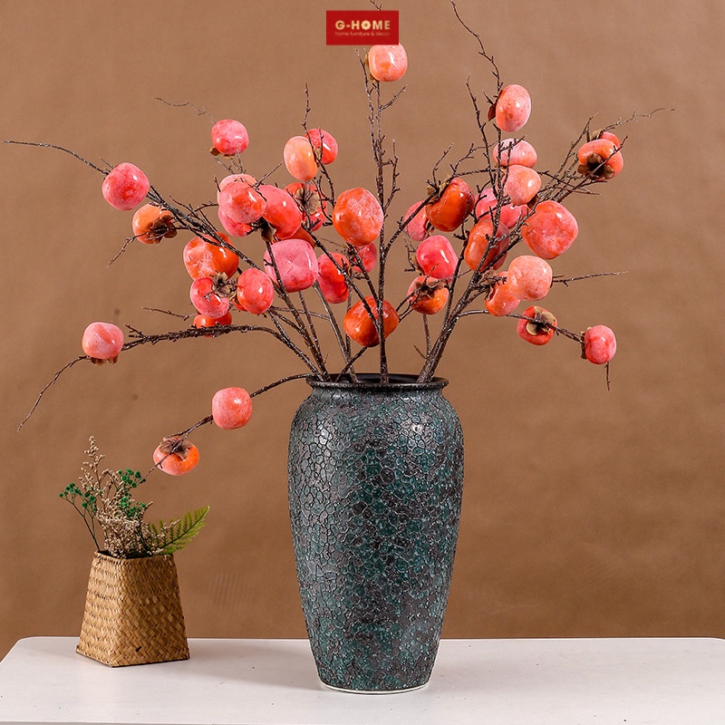 Cành quả hồng trang trí tết Ghome, cành quả hồng giả cắm decor không gian phòng khách, nhà cửa H22 QUAHONG