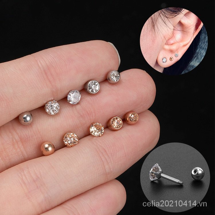 Khuyên Tai Thép Titan Màu Vàng Hồng Đính Đá Zircon Thời Trang