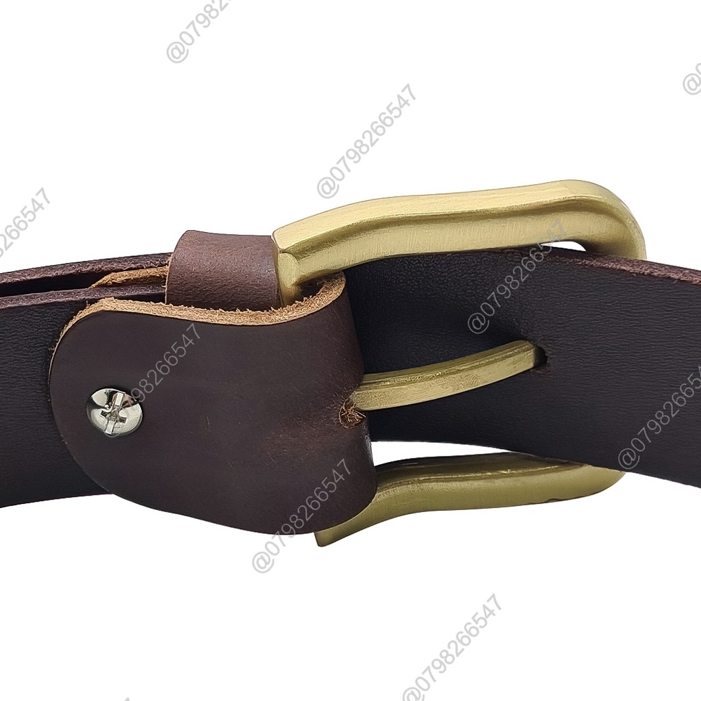 Dây lưng da bò thật DHM-122 | Dây nịt da bò sáp đầu khoá kim mạ đồng thời trang | Bảo hành 12 tháng
