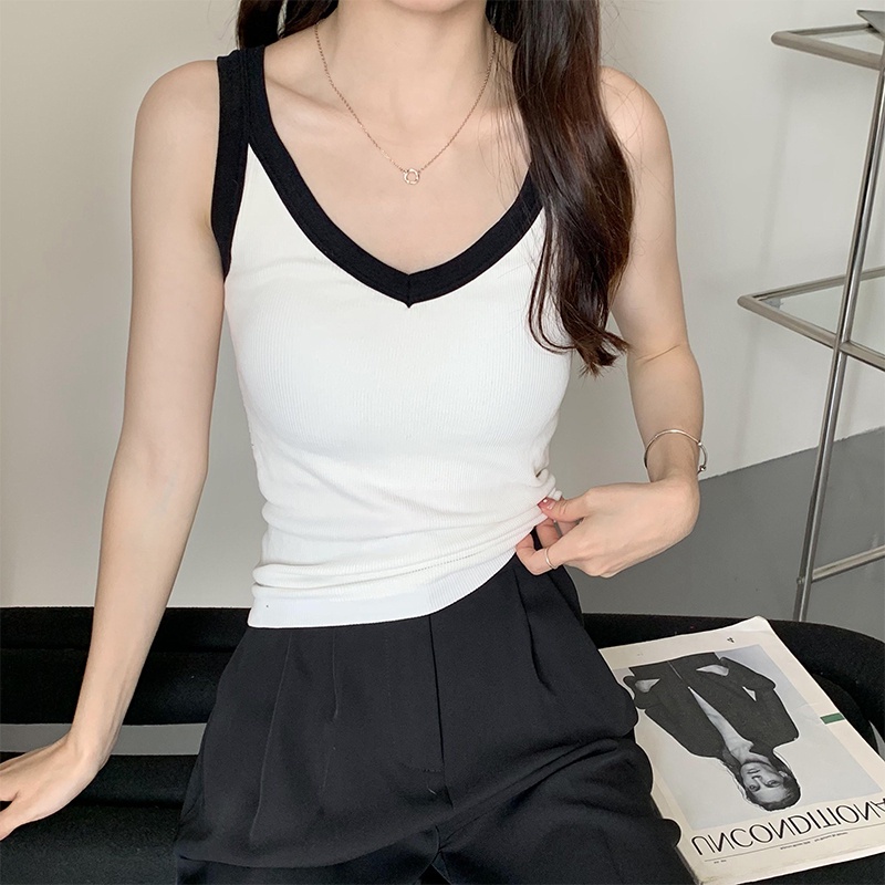 NRVP Áo Tank Top Đơn Co Giãn Phong Cách Hàn Quốc Với Đệm Lót