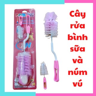 Cây rửa bình sữa cho bé cây súc bình và rửa núm vú cho bé Farline cây cọ xoay 360 độ có đầu cước đầu mút
