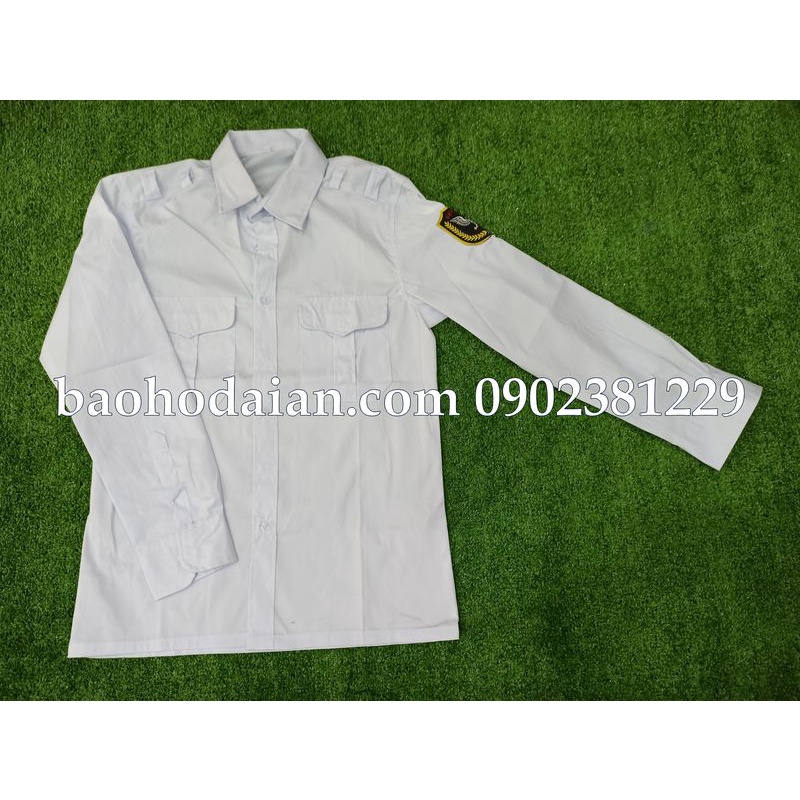 Áo đồng phục bảo vệ, vệ sĩ màu trắng tay dài kèm logo tay