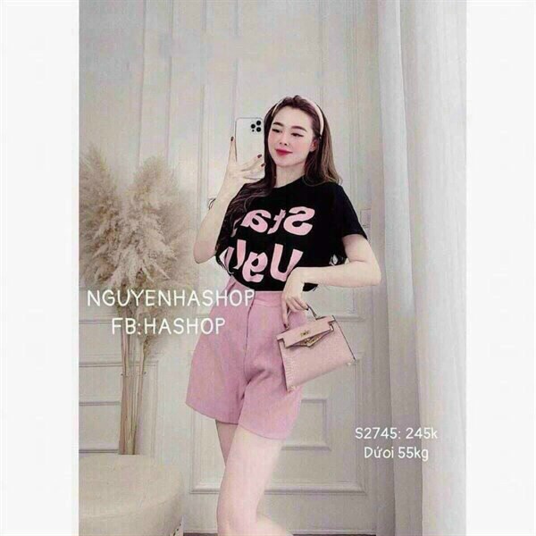 (Siêu Sale FreeShip) Sét bộ đùi nữ,áo thun tay ngắn in chữ nổi mix quần short cạp cao có túi,diện đi đâu cũng xinh