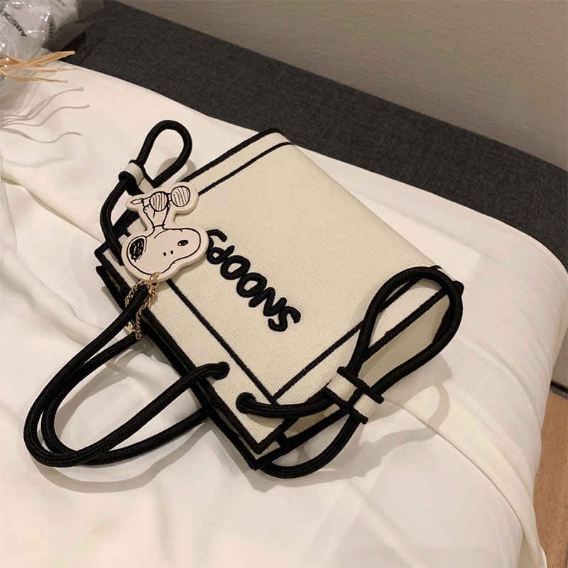 MISCHA Túi Xách canvas Đeo Vai In Họa Tiết Snoopy Thời Trang
