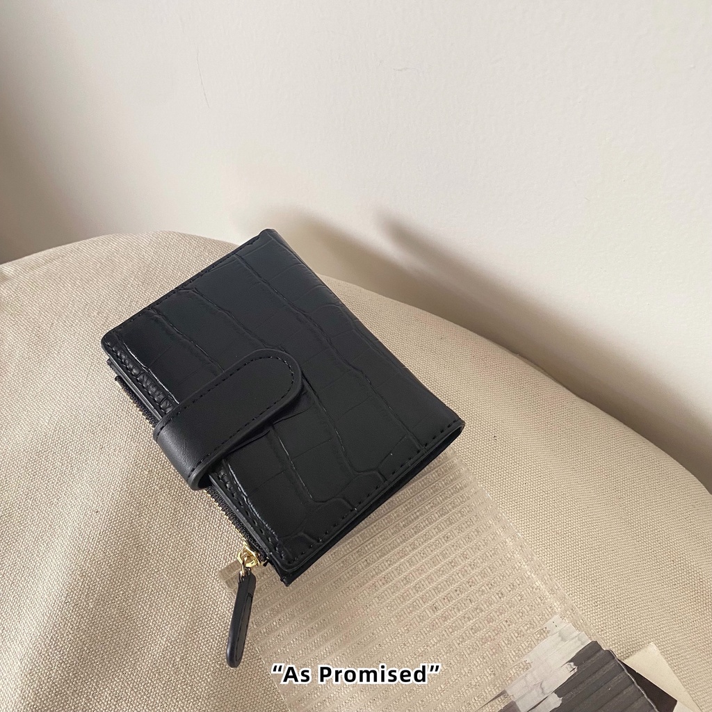 Ví da nữ đen Martha ngăn kéo khóa phụ dáng gập 06S-D