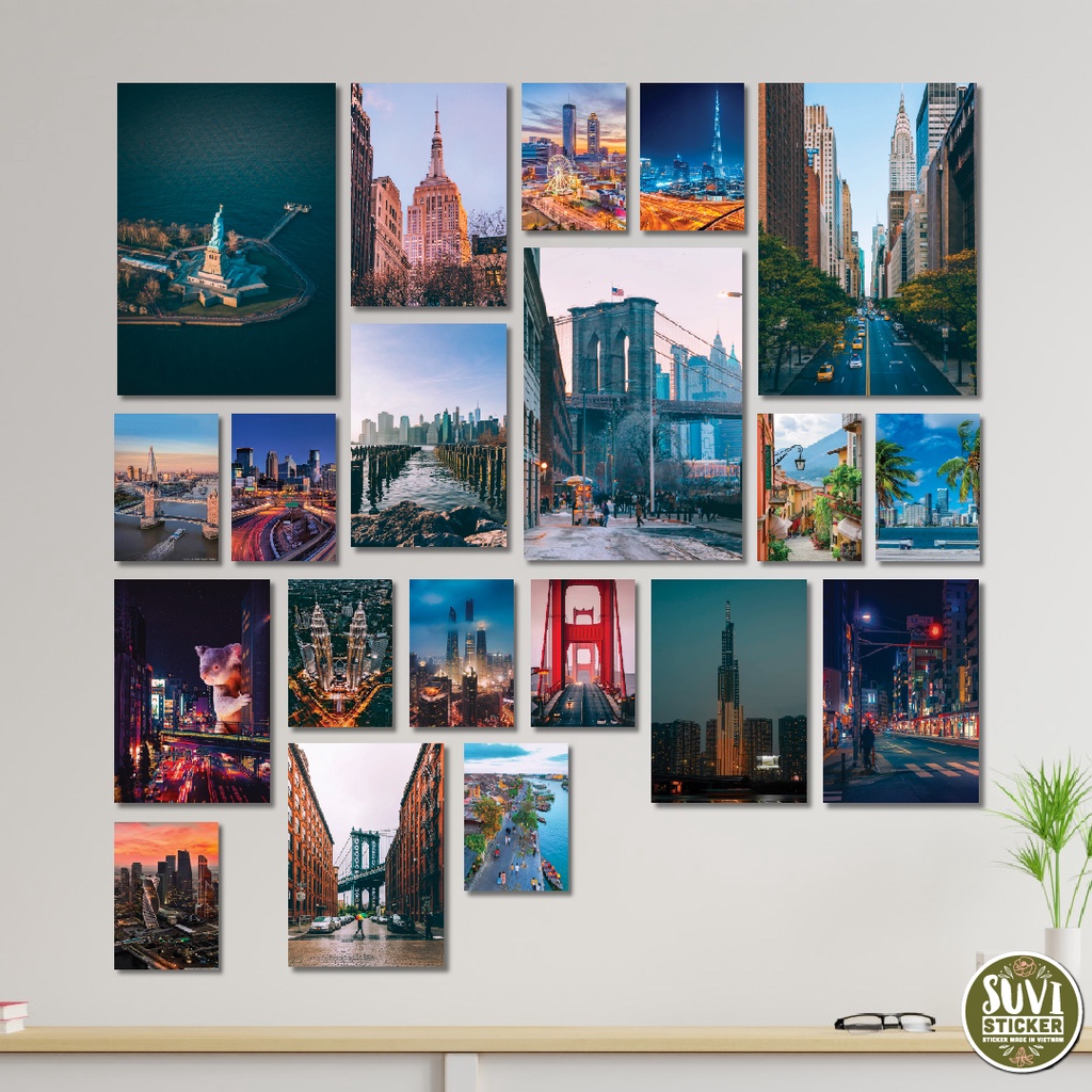 Combo 20 Poster Decal dán trang trí tường Travel decor phòng trang trí quán cà phê, trà sữa, tường, phòng ngủ. PT07