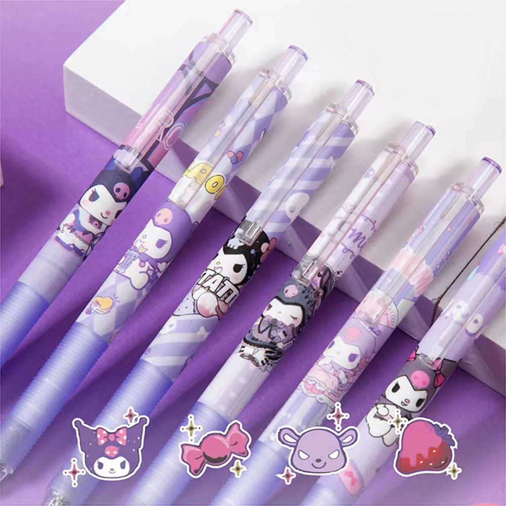 SANRIO Set 6 Bút Mực Nước Ngòi 0.5mm Hình Kuromi Dễ Thương