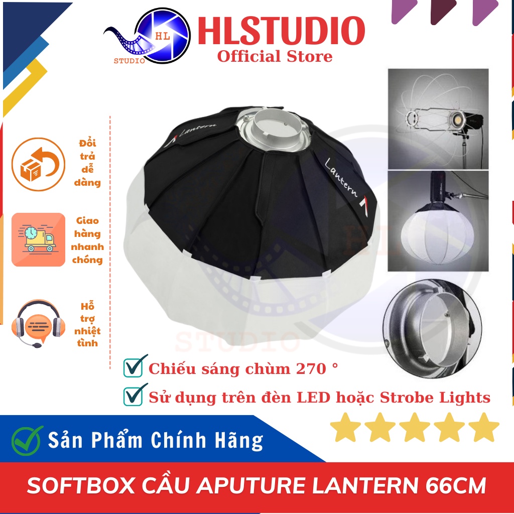 Softbox Cầu Aputure Lantern 66cm HLSTUDIO, Sử dụng trên đèn LED hoặc Strobe Lights