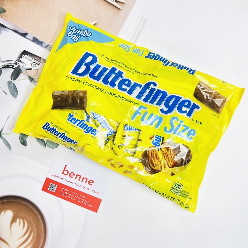 Socola nhân bơ đậu phộng Butterfinger, Chocolate, Peanut-Buttery, Fun Size Candy Bars, 561.3g của Mỹ