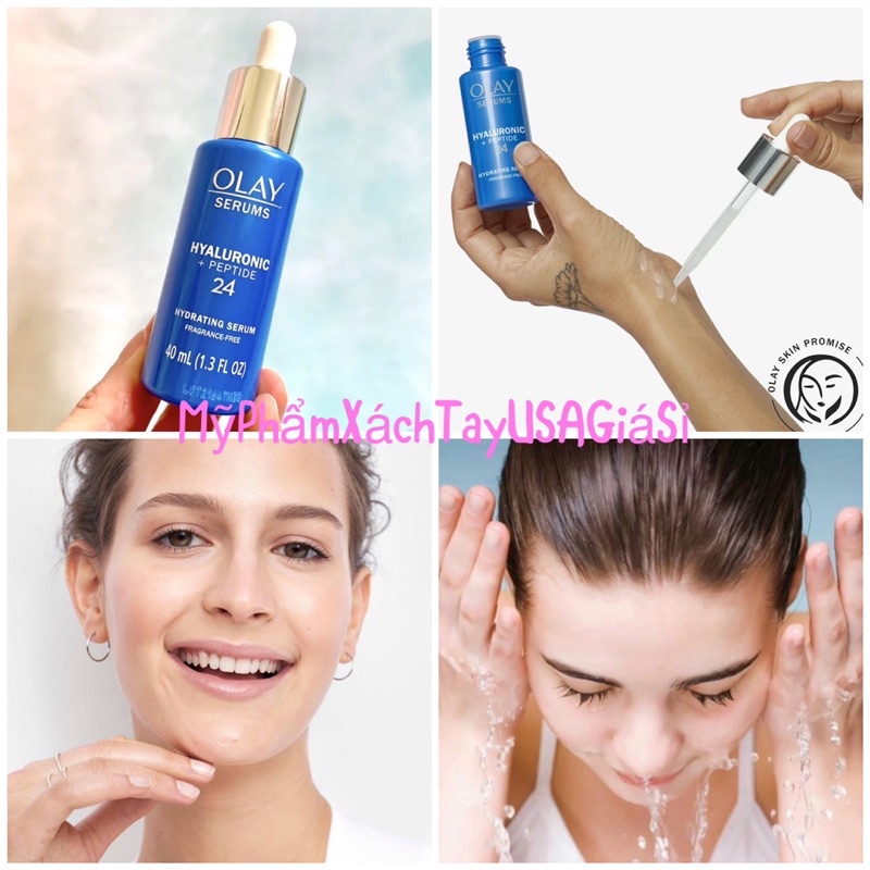 Serum cấp ẩm giảm nếp nhăn Olay Regenerist Hyaluronic Acid + Peptide 24 Hydrating Serum 40ml Hàng Mỹ