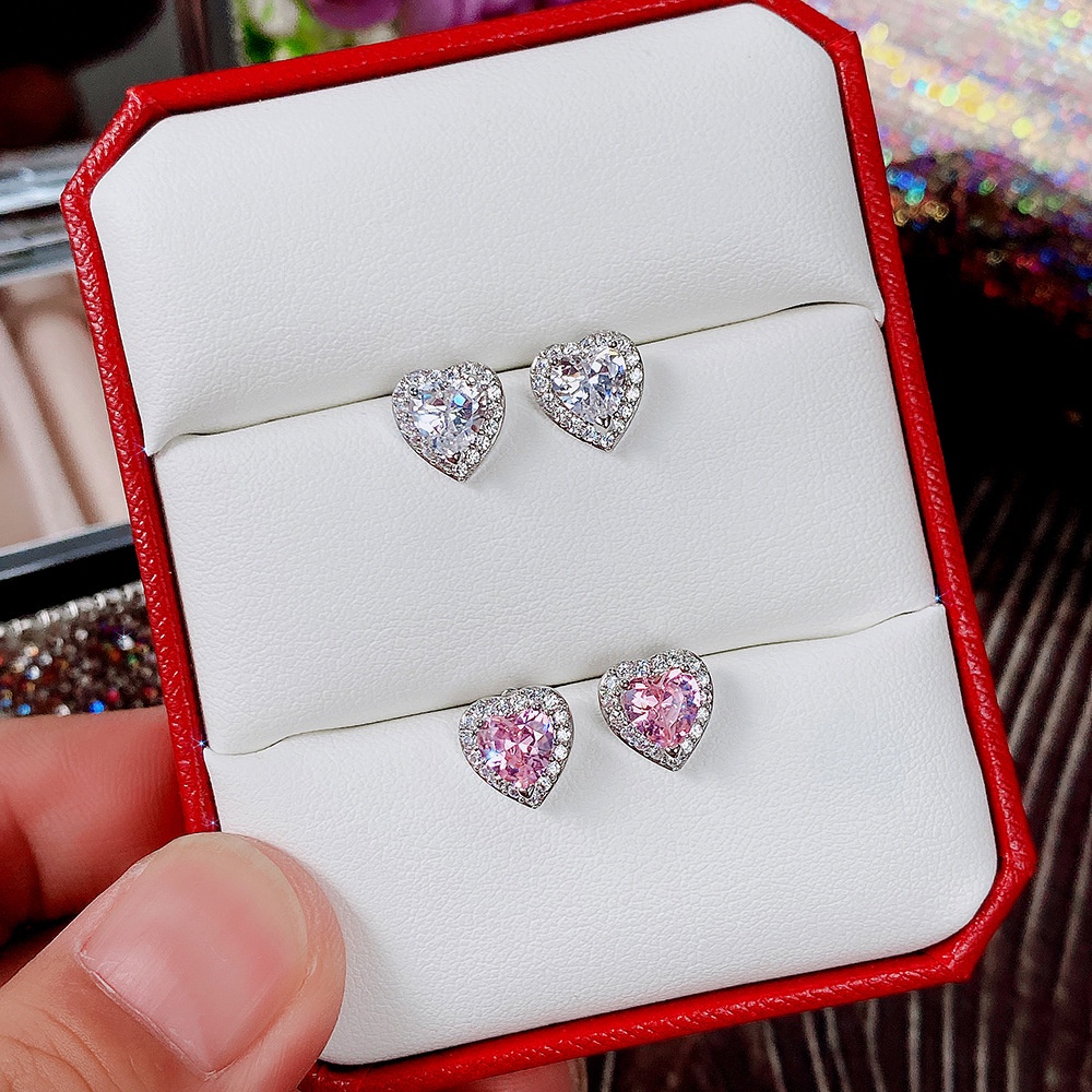 Bông Tai Pandora Mạ Bạc 925 Đính Đá Zircon Hình Trái Tim Xinh Xắn Cho Nữ