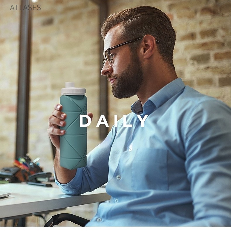 Bình Nước Có Thể Gập Lại Mini Di Động Bằng Silicon Dung Tích Lớn Cho Thao Ngoài Trời Atlases~