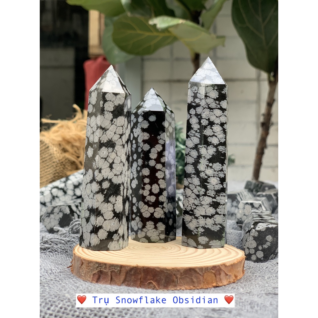 Trụ đá màu đen trắng vân hình hoa tuyết ( SnowFlake Obsidian) | Đá thanh tẩy, trang trí, sưu tầm, healing | CADA DECOR