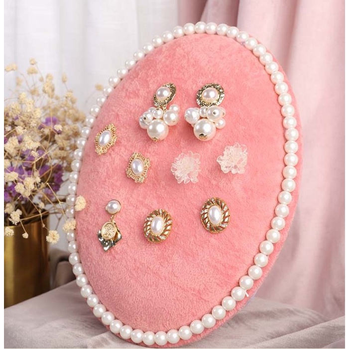 Giá treo hoa tai nhung sang chảnh hình bầu dục