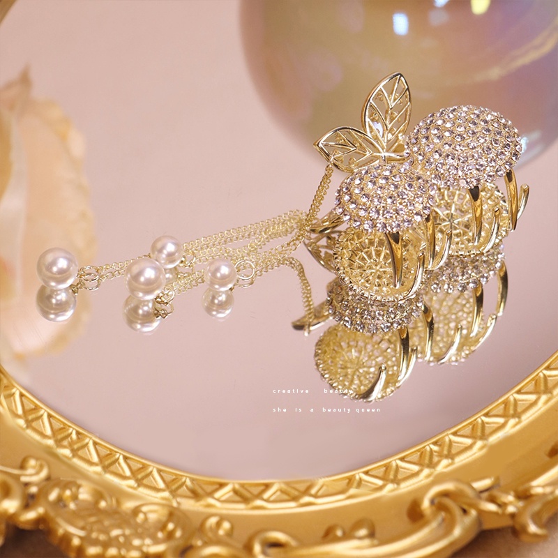 Kẹp Tóc Tua Rua Đính Đá Hình Quả Cherry Dễ Thương