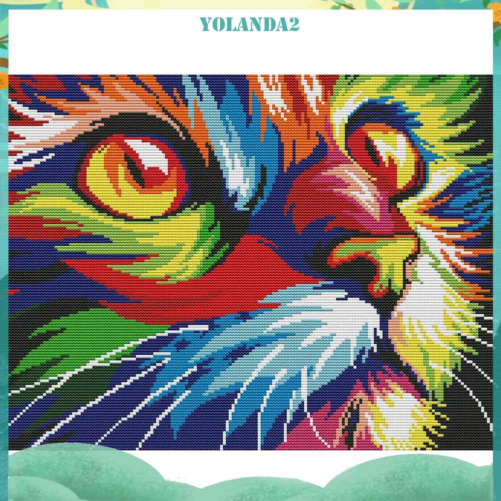 Bộ Tranh Thêu Chữ Thập DIY Hình Chú Mèo Nhiều Màu Sắc 11CT Yolanda2