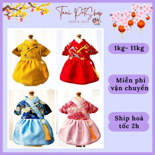 Áo Đầm Tết Chó Mèo- Váy Đầm Hanbok Mặc Tết Thú Cưng - Áo Tết Cho Mèo Cao Cấp Tanipetshop