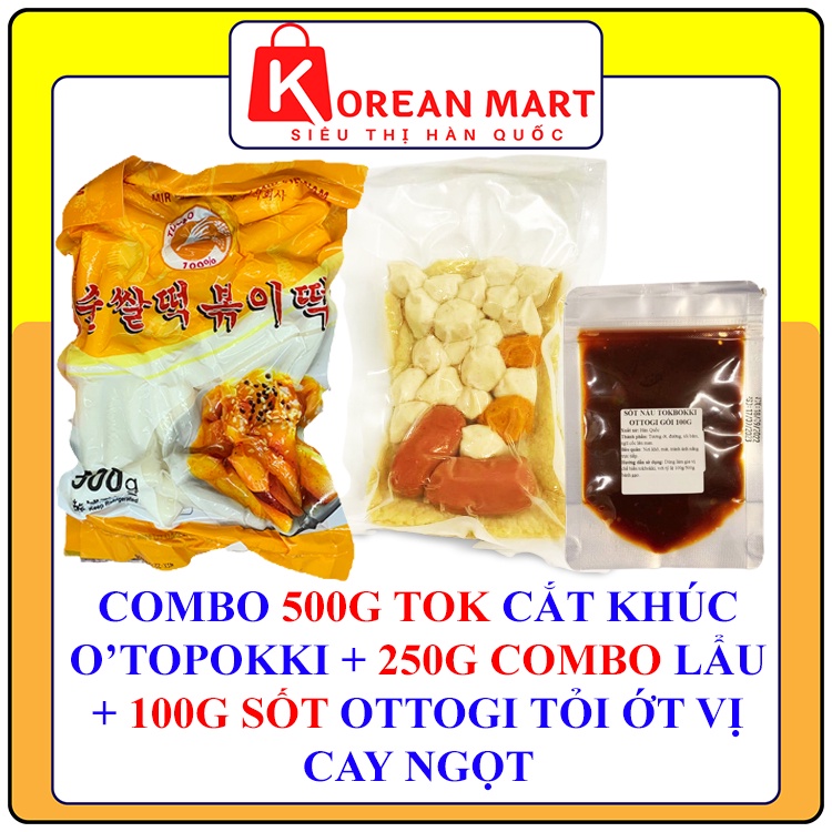 Combo 500g bánh gạo hàn quốc cắt khúc gói vàng Mir + 100g sốt tokbokki + 250g set lẩu tokbokki