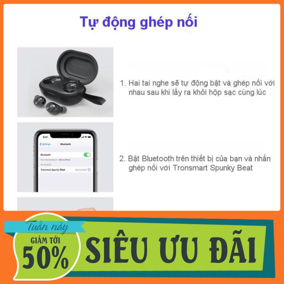 SHOP UY TÍN ✪ CHÍNH HÃNG ✪ Tronsmart Spunky Beat | Tai nghe Bluetooth không dây 5.0 chống nước IPX5 tích hợp công nghệ h