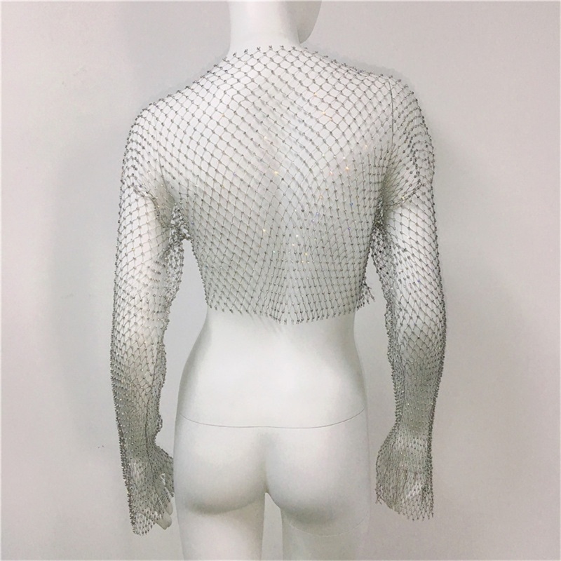 Xiangbao Áo Thun Croptop Tay Loe Đính Đá Cho Nữ