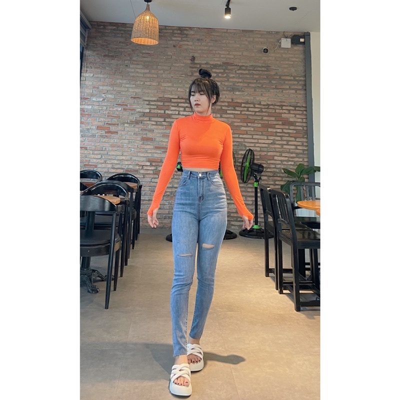 Jean rách 3 đường lưng cao
