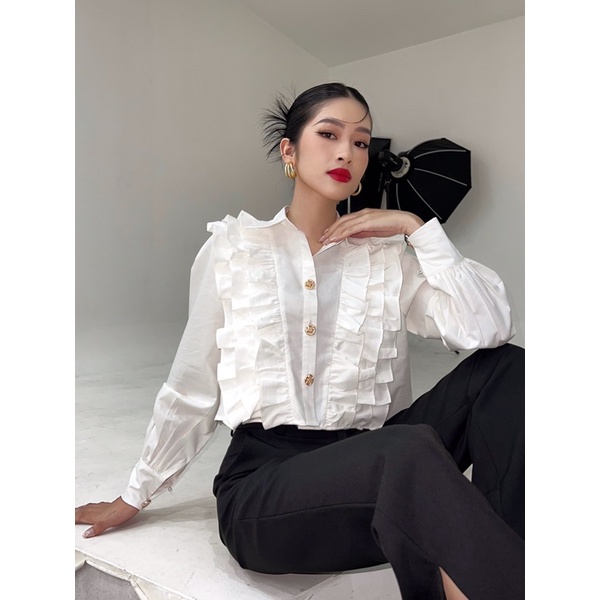 ÁO SƠ MI TAY DÀI BÈO NGỰC DÁNG CROPTOP SANG CHẢNH SM75 - TINFOUR