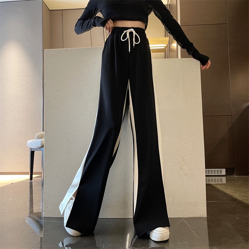 Quần ống rộng Xẻ Tà Phối Màu Tương Phản Thời Trang Mùa Thu Mới Cho Nữ