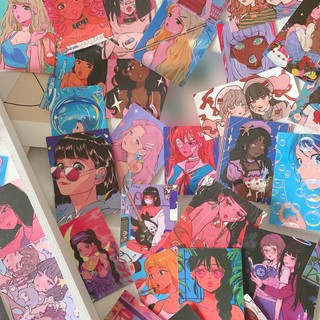 Set 60 miếng hình dán sticker cô gái anime nghệ thuật aesthetic