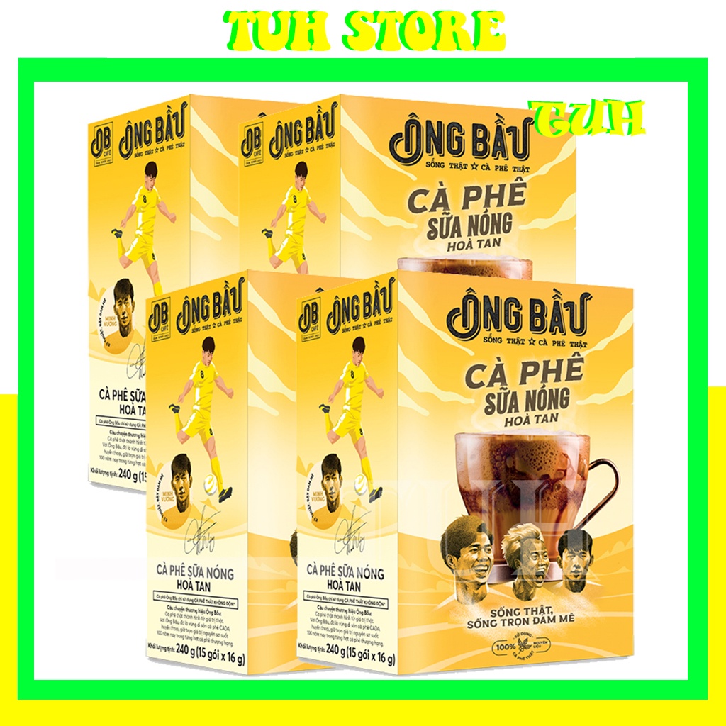 Cà Phê Sữa Nóng Ông Bầu Hộp Vàng 240g, 4 Hộp 15gói/1hộp, cà phê ob, ob cafe-TUH Store
