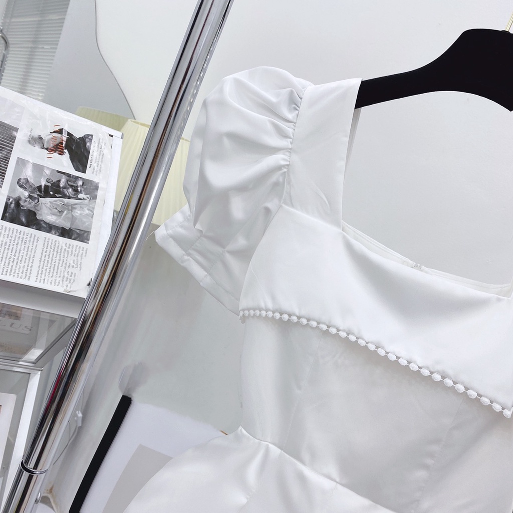 ĐẦM TRẮNG MIDI LẬT NGỰC CHẠY VIỀN HẠT