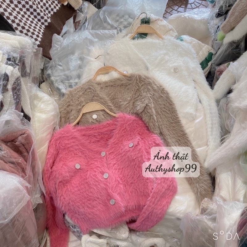 Áo len cardigan lông thỏ cúc bọc siêu sang chảnh