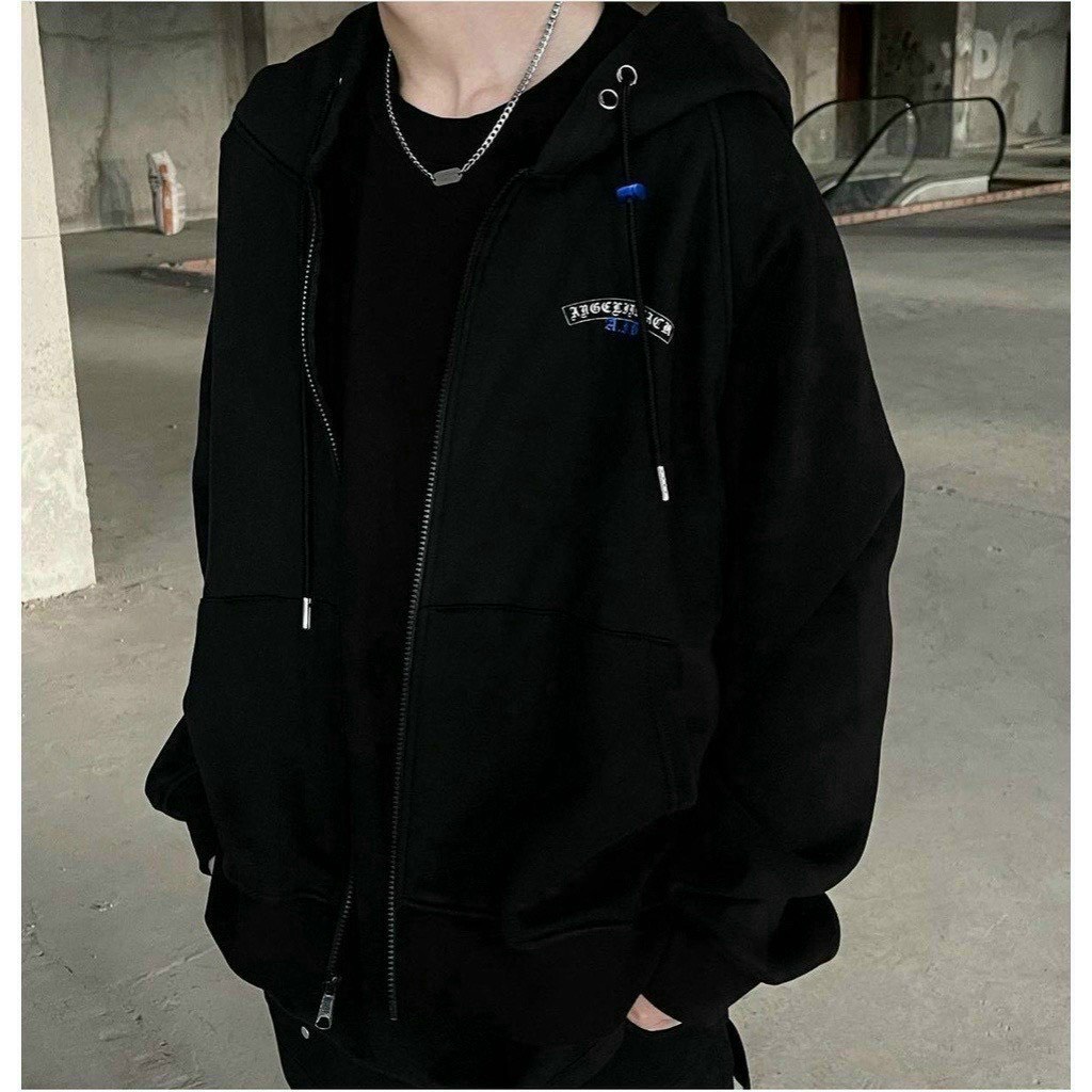 Áo Khoác HOODIE Zip Nam Nữ Form Rộng Vải Nỉ Bông màu đen chữ trắng Ulzzang Unisex - minh thu fashion