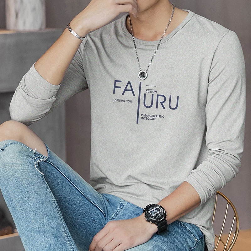 Áo Thun Dài Tay Cổ Tròn Dáng Ôm Trẻ Trung Giản Dị Dành Cho Nam