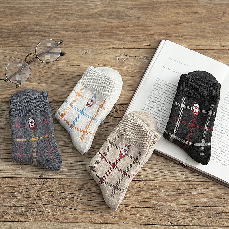 Vớ Nhung Dày Cổ Vừa Thêu Hình Mèo May Mắn Phong Cách Preppy Nhật Bản Thời Trang Thu Đông Cho Nữ @ -