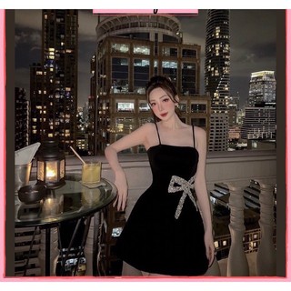 Bigsize Đầm 2 dây phối nơ eo 55-95kg