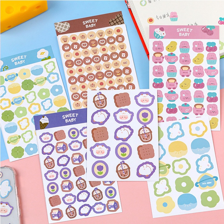Set 3 Sticker Giấy 120 Hình Nhỏ Trang Trí Dán Sổ Color Block Sweet Baby | ST071