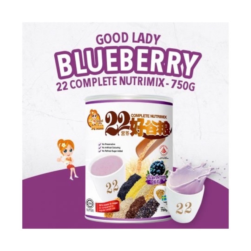 [Vị Việt Quất] Bột ngũ cốc dinh dưỡng cao cấp 22 Complete Nutrimix - Blueberry 750g hộp thiếc