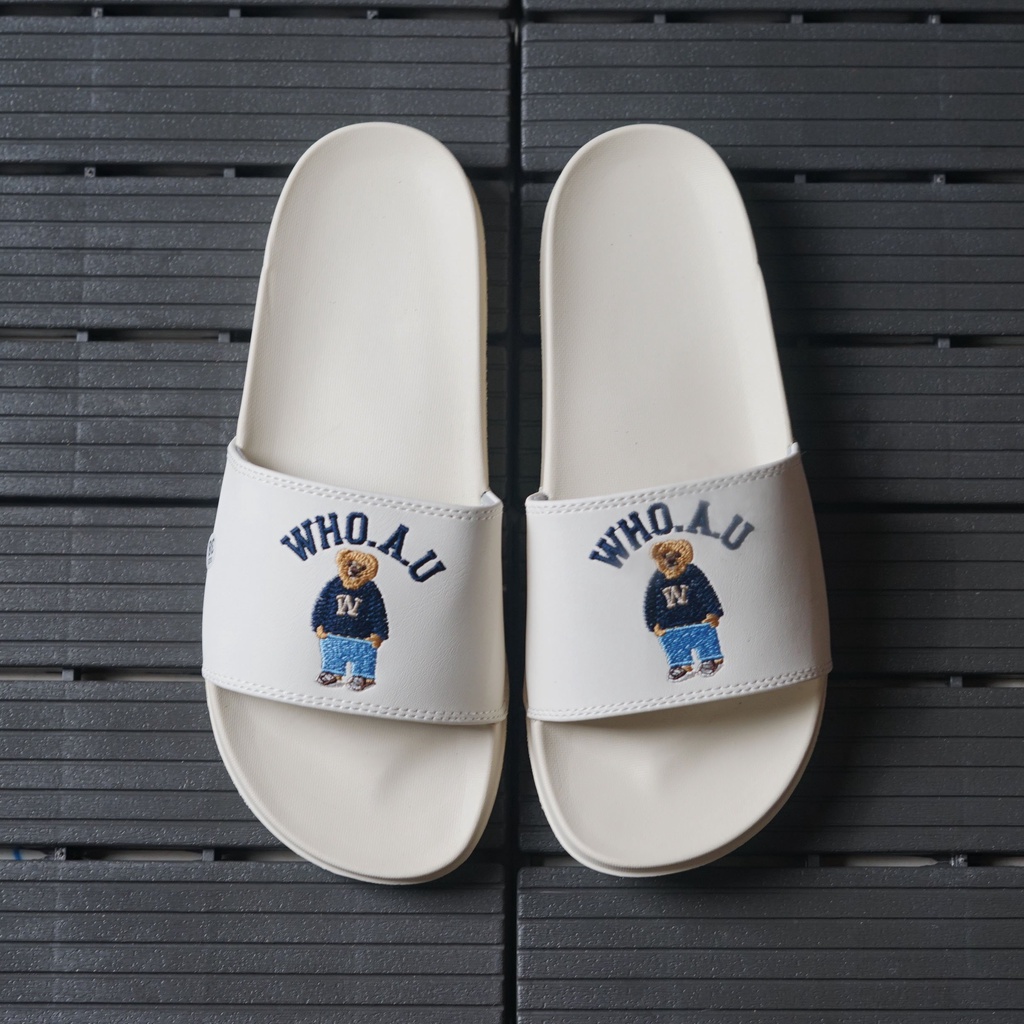 Dép nữ quai ngang Gấu WHOAU, hình thêu trên quai, êm chân, đẹp, không trơn, dễ phối đồ, có thể mua làm quà tặng