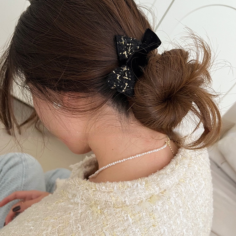 Kẹp Tóc Nơ Bằng Len Nhung Dệt Kim Thời Trang 2023