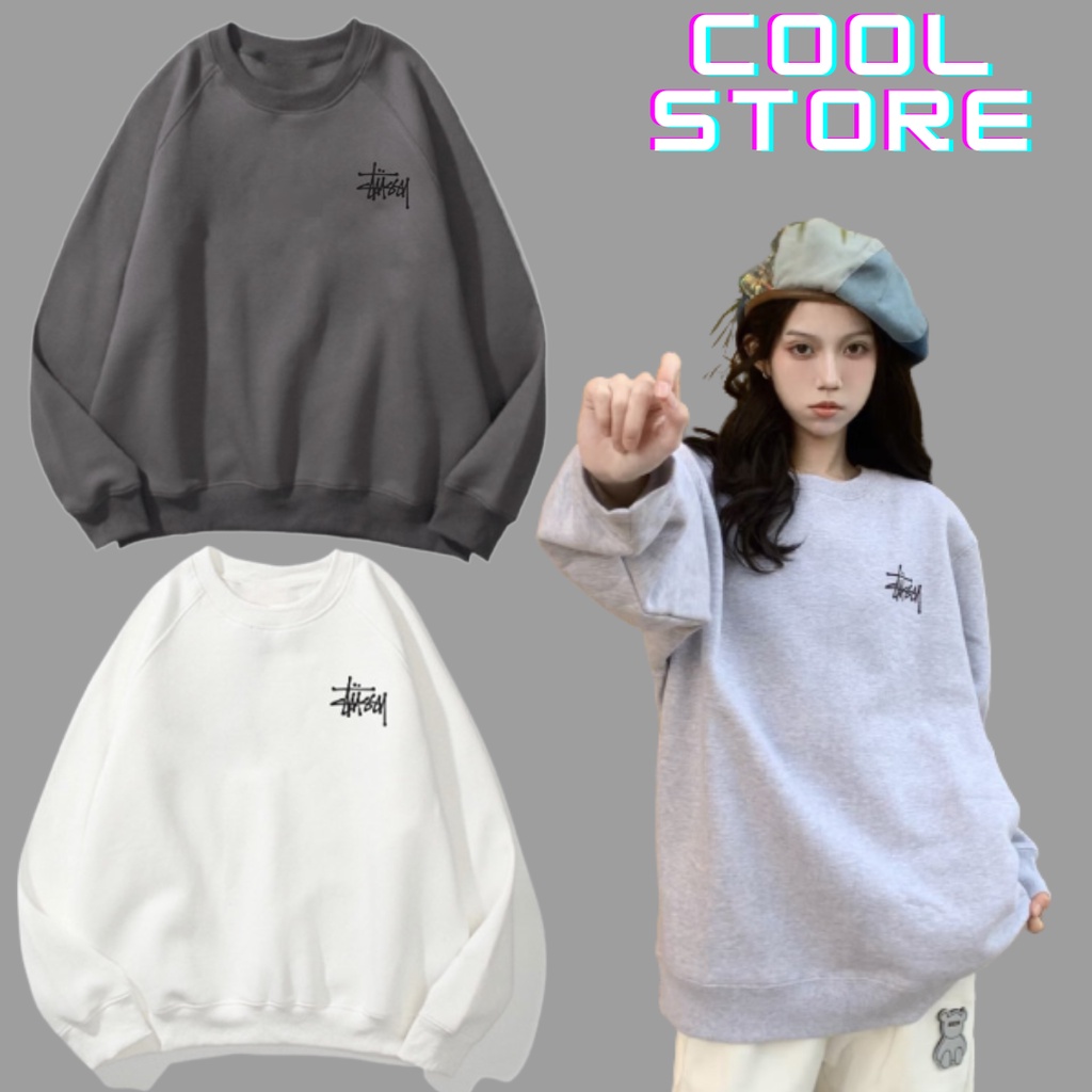 Áo sweater Stussy Basic , chính hãng , logo thêu i hình chuẩn form , cao cấp COOL STORE