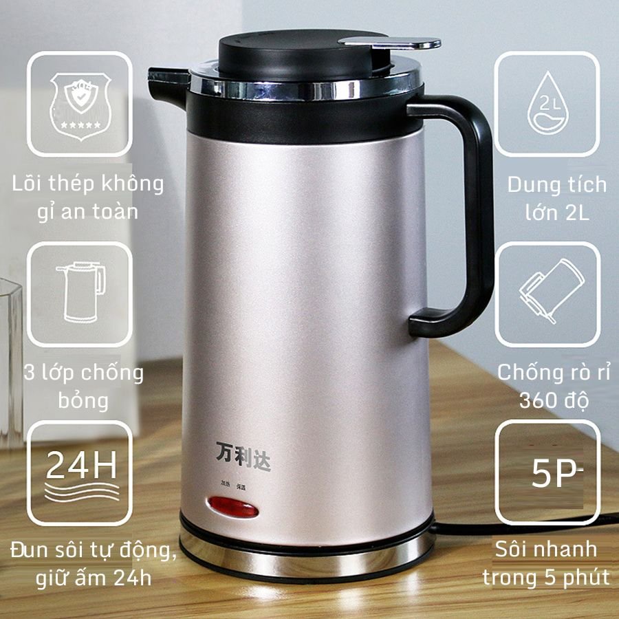 Ấm siêu tốc kiêm bình giữ nhiệt dung tích 2L tự động ngắt khi sôi - Ấm pha trà giữ nhiệt cao cấp KAIPAYS