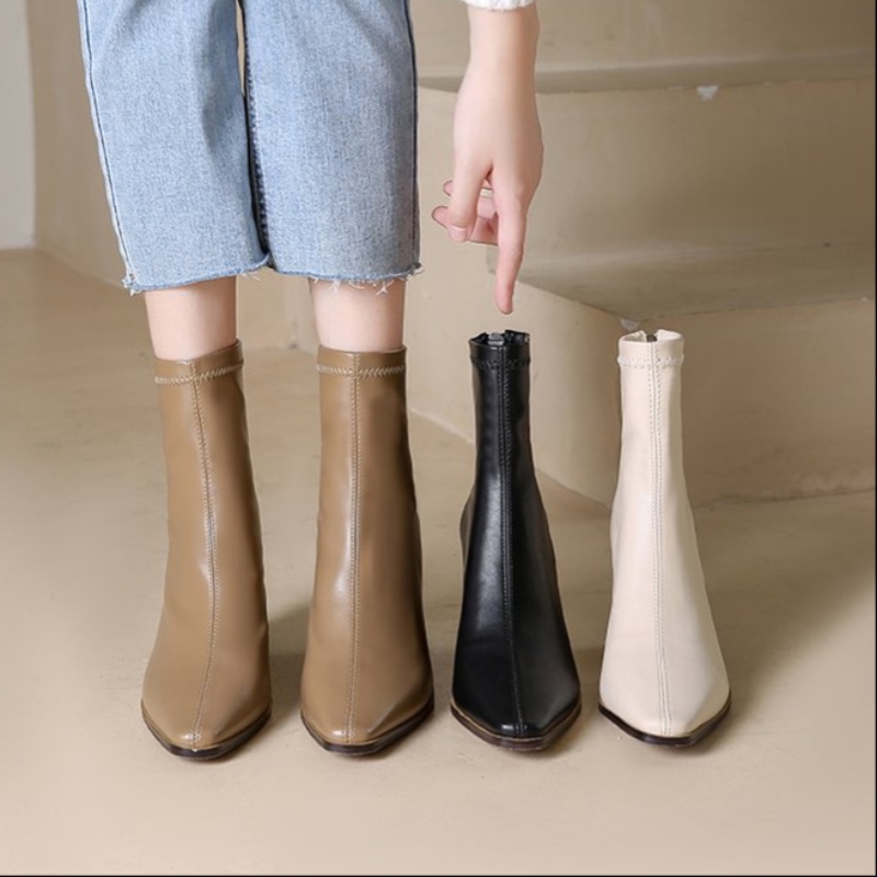 bost nữ cao cổ chealsea boots nữ bốt kéo khoá boots nữ cao cổ boot ngắn giày bốt nữ cổ thấp Giày Bốt Cao Gót Mũi Nhọn Màu Sắc Thanh Lịch Cho Nữ Size 34-43