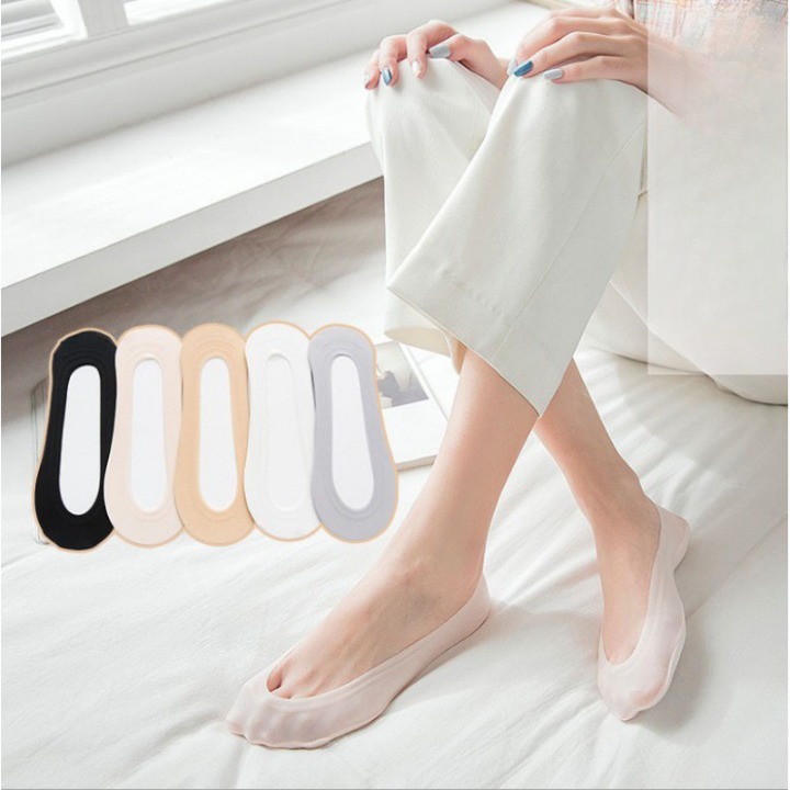 Tất nữ lụa cổ ngắn chống trượt HLBOUTIQUE, Vớ cổ thấp co dãn thoải mái, chất mềm mịn T1901