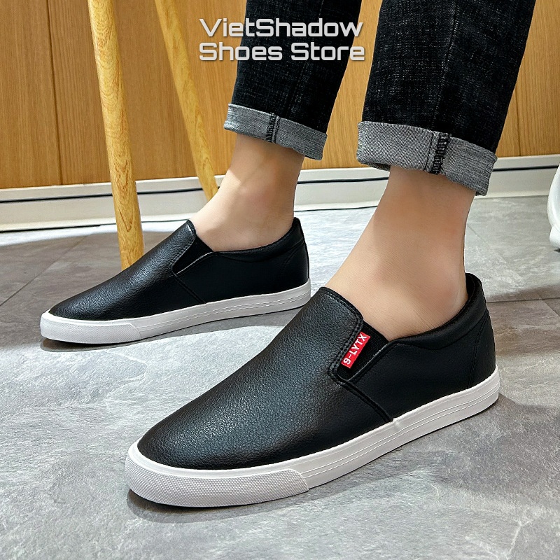 Slip on nam - Giày lười da nam - Chất liệu da PU, đế cao su 2 màu đen, trắng - Mã SP GL902