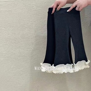 Quần legging ôm dáng co giãn viền bèo nhún màu đen dễ thương cho bé gái